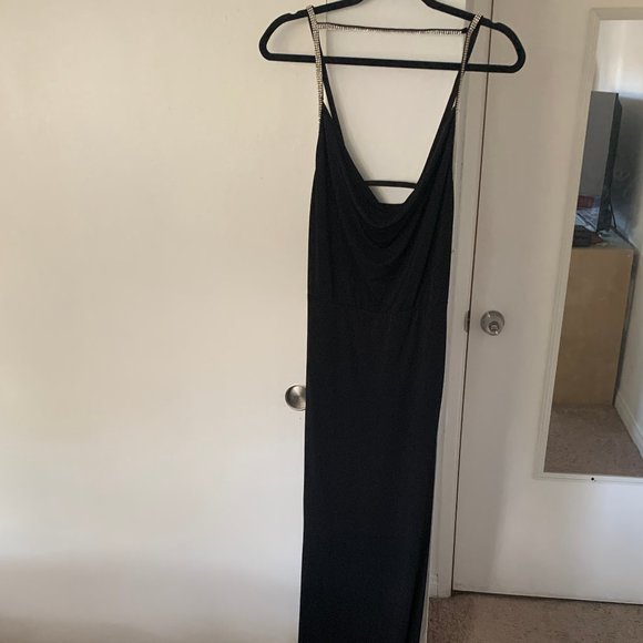 Ark & Co Black Long Dress With Rhinestone Straps - Picture 2 of 6